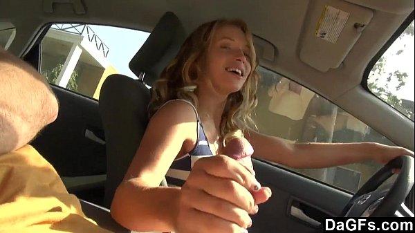 best of Handjob driving while gives Girl
