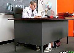 Teacher under desk
