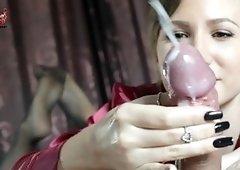 Wifes girls handjob penis load cumm on face