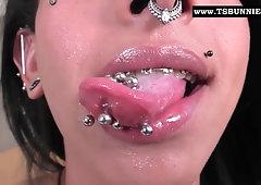 Splitted tongue kinky pierced face tiny