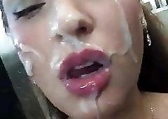 Female asian blowjob cock load cumm on face