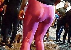 Pissing pink shiny leggings boots