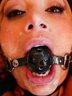 Cigarette blowjob gagging facial party with