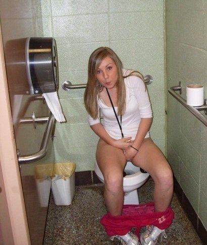Girl caught toilet
