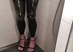 best of Pink shiny boots pissing leggings