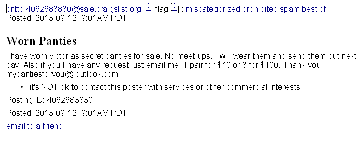 Motor reccomend Sales and wants fetish used panties
